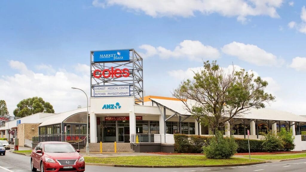 Chipping Norton Market Plaza featuring Coles supermarket, ANZ bank, and other local services including a butcher and medical centre.